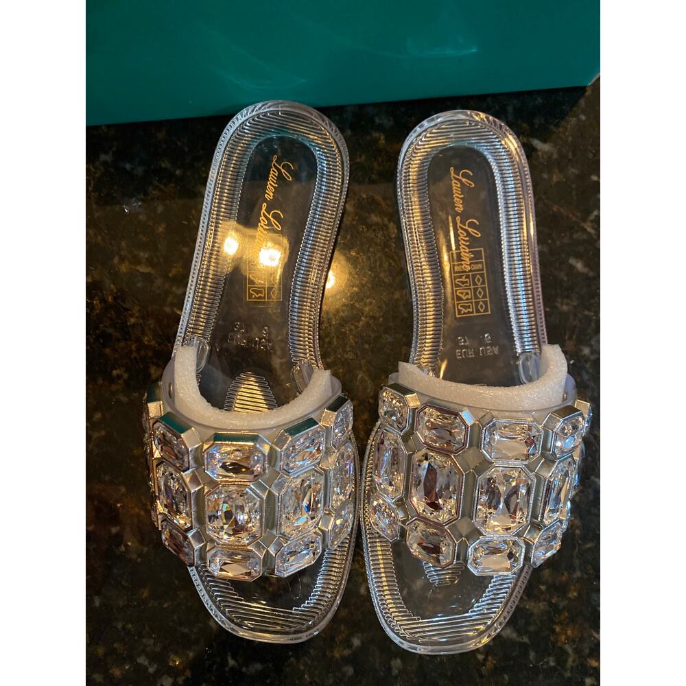 Brand New Lauren Lorraine Women's Size 6 Clear Stone Flat Jewel Sandals Slip On - Picture 2 of 8